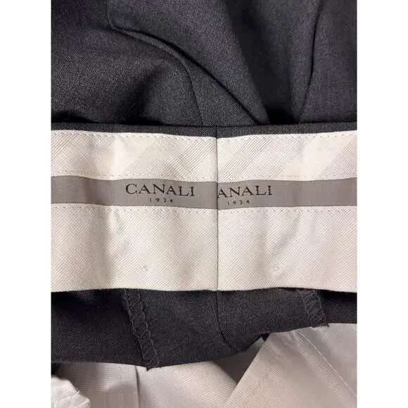 Canali Dress Pants 42 x 31 Mens Gray Wool Pleated Slim Fit Trouser
